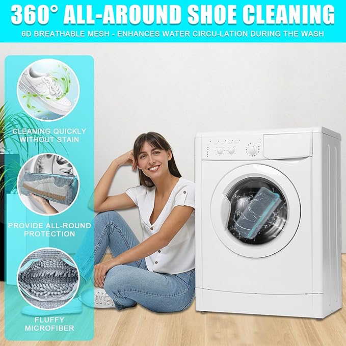 XXL Shoe Washing Machine Bag - 2-Pack Reusable Shoes Cleaning Bags, 360° Deep Clean for Tennis Shoes, Sneakers and Slippers, Includes 2 Shoe Storage Dust Bags (Gray)