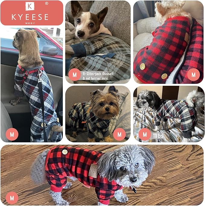 KYEESE Dog Pajamas Plaid Dog Pajamas for Small Dogs Boy Girl Stretchy Onesie Velvet Doggie Jammies Lightweight Pjs Soft Coat Comfy Pet Clothes, Khaki, Medium