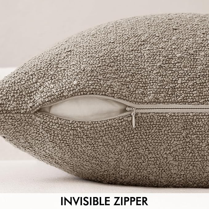 MIULEE 12x20 Inch Decorative Lumbar Throw Pillows for Bed Set of 2 Textured Boucle Neutral Winter Throw Pillow Covers Light Taupe Accent Solid Pillowcases Sofa Livingroom Home Decor