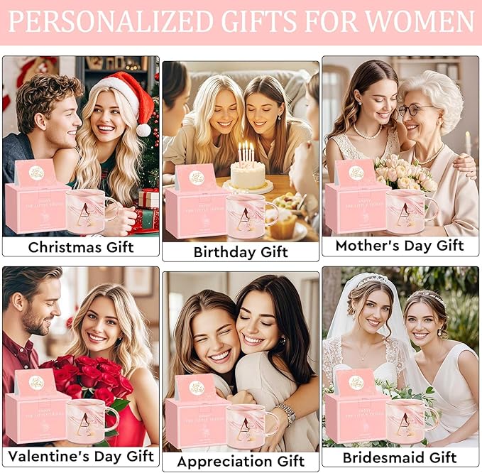 Valentines Day Gifts for Her, Anniversary Birthday Galentines Gifts for Women Mom Grandma Friend Sister Wife Teacher Coworker, Personalized Initial Customized Gift Monogrammed A-Z Coffee Mug 12 OZ(W)