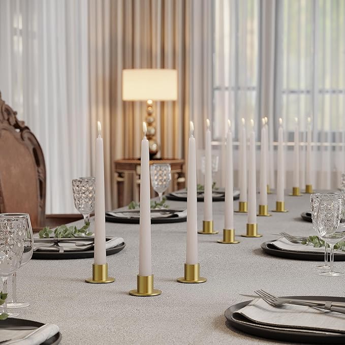 12 Pcs Brass Candle Holders Bulk - Elegant Taper Candle Holders, Classic Brass Candlestick Holders for Table Centerpiece, Festive Christmas Mantel Display or Sophisticated Home Decor