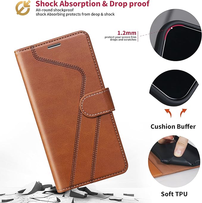 CIVICASE for iPhone 14 Plus Wallet Case,Leather Flip Case [RFID Blocking] Credit Card Holder Folio Magnetic Stand TPU Shockproof Cover Color Matching for iPhone 14 Plus (6.7") Brown