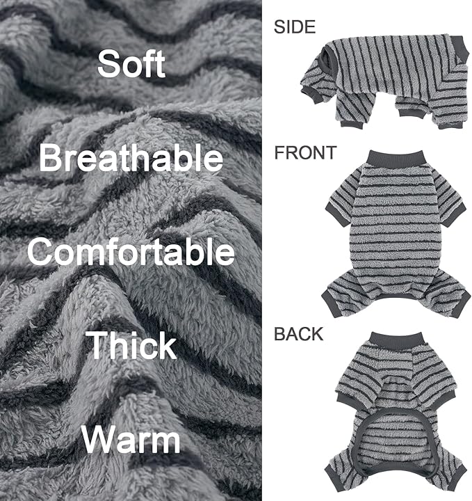 XPUDAC Stripe Dog Sweater Fleece Dog Pajamas Winter Pet Clothes for Small Medium Dogs Girl Boy Doggy Apparel for Cold Weather, M