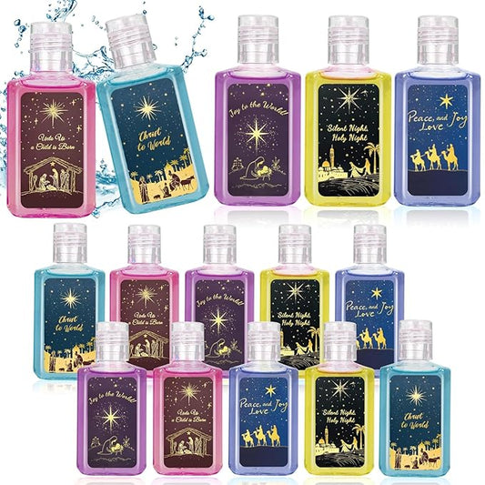 50 Pcs Christmas Mini Hand Sanitizer Bulk Christmas Gifts Favors 1fl oz Travel Size Hand Soap Gifts Small Hand Sanitizer Thank You Gifts for Xmas Goodie Bags Stocking Stuffers (Nativity)