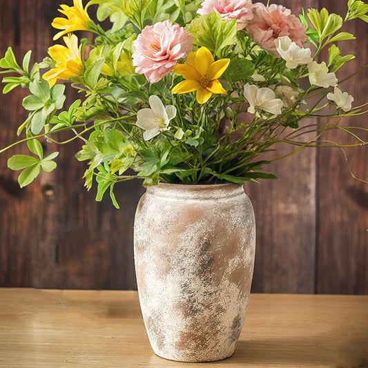 Rustic Ceramic Vase, 8.2 Inch Terracotta Rustic Vase, Farmhouse Decorative Vase Boho Decor, Christmas Decorative Vintage Flower Vase Home Decor, Living Room, Entryway, Holiday Wedding New Year Gifts