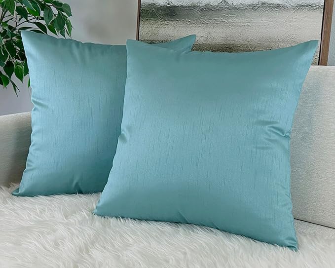 Aiking Home Collection 26x26 Inches Faux Silk Square European Shams, Zipper Closure, Aqua (Set of 2)