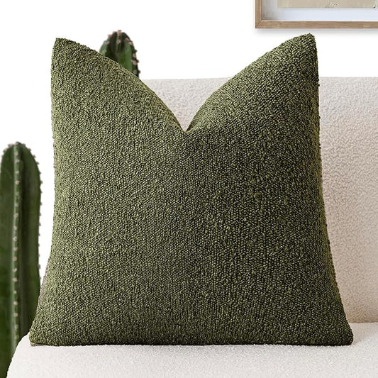 Foindtower Decorative Textured Boucle Throw Pillow Covers Accent Solid Pillow Cases Neutral Soft Cozy Couch Cushion Case for Chair Sofa Bedroom Living Room Home Decor 24x24 Inch,1PC,Moss Green