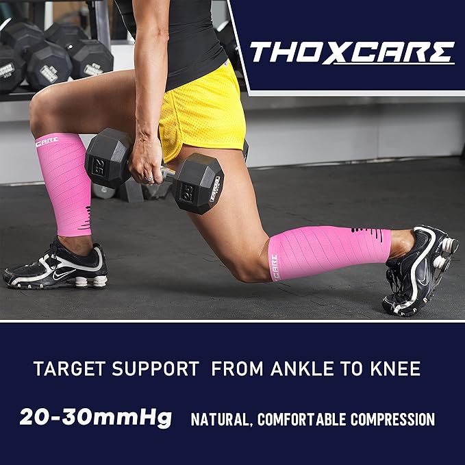 Thoxcare Calf Compression Sleeve for Men Women (2 Pairs), Leg Support Footless Compression Socks for Running - Shin Splint Varicose Veins Swelling & Pain Relief, Pink/Black, Medium