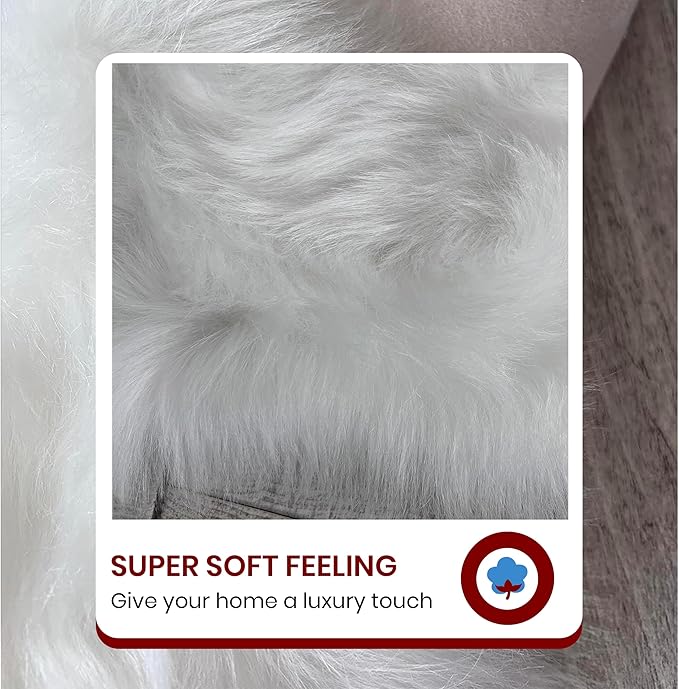 LAMBZY Faux Sheepskin Super Soft Hypoallergenic Silky Shag Rug for Living Room, Kids Room, Sofa (Decto 10 Pelts 6'x10', White)
