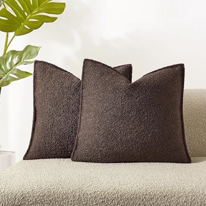 JUSPURBET Brown Decorative Pillow Covers 26x26 Set of 2 Throw Pillow Covers for Couch Sofa Bed Cozy Boucle Textured Cushion Covers Cases with Hidden Zipper for Living Room Home Decor