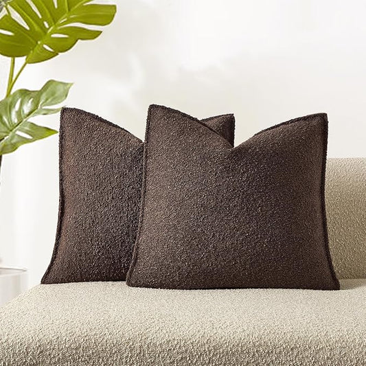 JUSPURBET Brown Decorative Pillow Covers 22x22 Set of 2 Throw Pillow Covers for Couch Sofa Bed Cozy Boucle Textured Cushion Covers Cases with Hidden Zipper for Living Room Home Decor