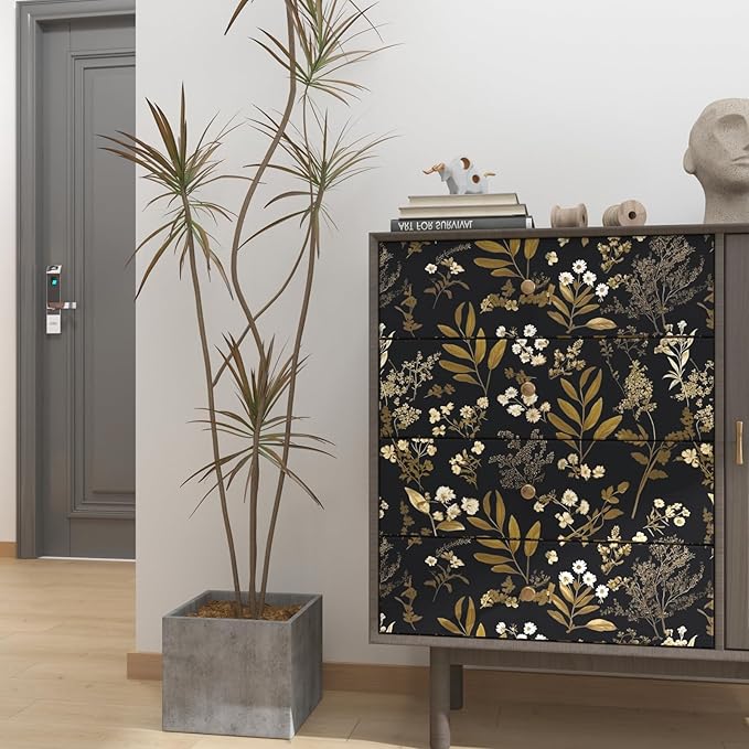 Leaf Wallpaper Peel and Stick Dark Floral Wallpaper 17.5in x 197in Vintage Leaf Contact Paper Vinyl Waterproof Self Adhesive Boho Botanical Wall Paper for Bedroom Cabinet Décor