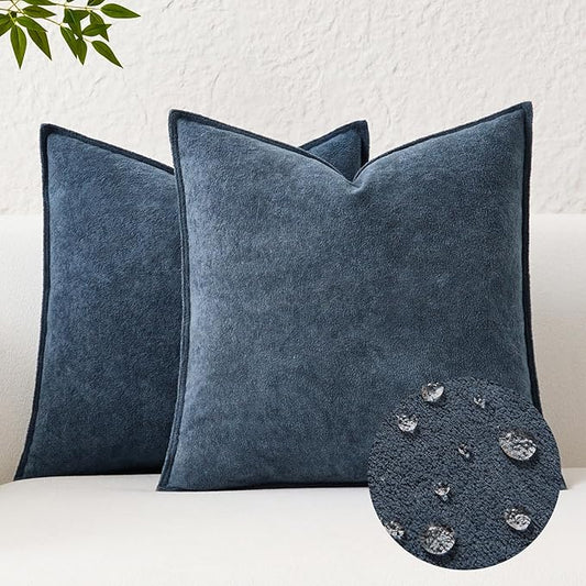 Kevin Textile Waterproof Decorative Pillow Covers Dusty Blue 20x20 Inch Pack of 2 Soft Boucle Textured Throw Pillowcases Elegant Accent Pillows for Couch Sofa Chair Bed Home Decor Indoor Outdoor