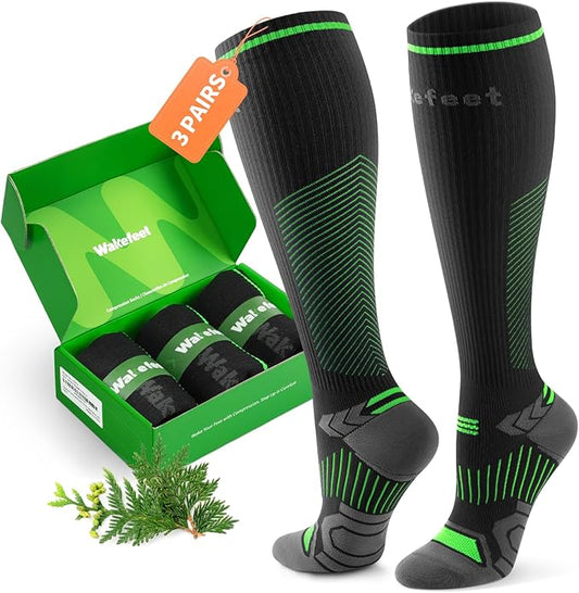 Wakefeet Compression Socks for Women Men 3 Pairs, Compression Stockings, Fragrance Flight Socks for Travelling Sitting