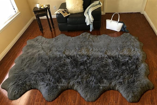 Free Shape Luxury Soft Fluffy Shag Area Rug Octo 8 Pelts 6'x8',180x240 cm - Vegan Fur Ultra Soft Indoor Carpet Nursery Rugs for Bedroom Home Decor, Dark Grey