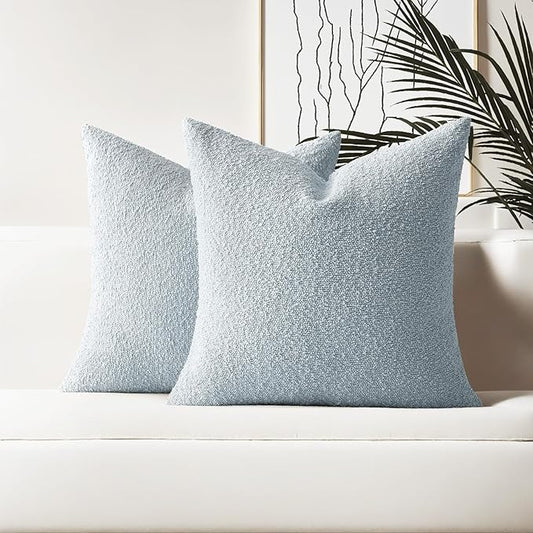 HAUSSY Set of 2 20x20 Decorative Throw Pillow Covers, Soft Cozy Textured Boucle Couch Cases, Home Decor for Couch Bed Living Room, Dusty Blue