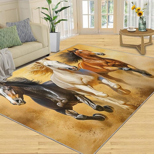Horses 2x3 Area Rugs for Living Room Stouts Washable Rug Desert Landscape Rug Non Slip Low Pile Soft Area Rugs for Bedroom Bedside Dining Room Kids