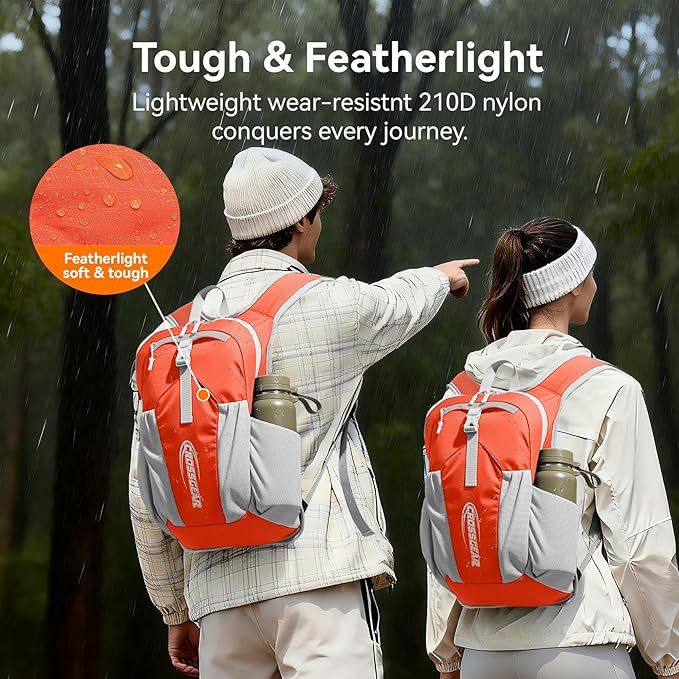 CROSSGEAR Packable Hiking Backpack, 16L Lightweight Foldable Backpack with RFID Pocket, Small Hiking Daypack for Women Men Orange