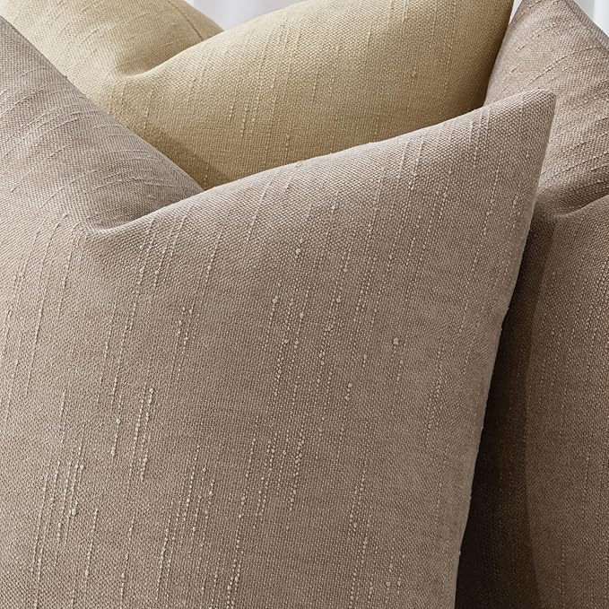 MIULEE Pack of 2 Decorative Throw Pillow Covers Soft Chenille Euro Throw Pillows Solid Textured Cushion Covers for Bed Couch Sofa Bedroom Living Room 24x24 Inch,Light Taupe