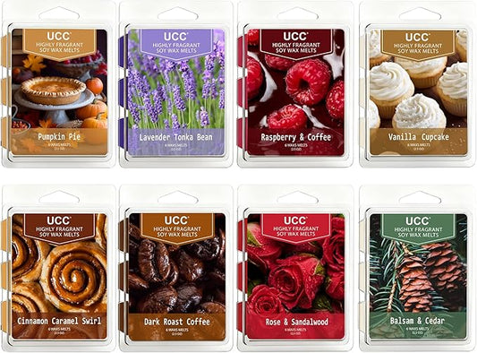 UCC Wax Melts, Soy Wax Cubes for Wax Warmer, Strong Scent Fragrance Wax Tarts, Candle Melts Gift Set, Pumpkin Pie, Cinnamon, Coffee, Vanilla, Lavendar, Rose & Sandalwood