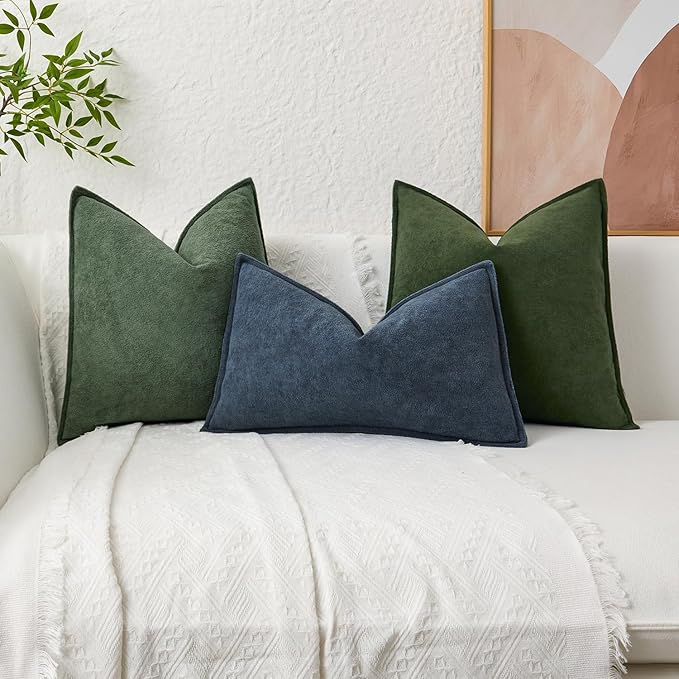 Kevin Textile Waterproof Decorative Pillow Covers Olive Green 20x20 Inch Pack of 2 Soft Boucle Textured Throw Pillowcases Elegant Accent Pillows for Couch Sofa Chair Bed Home Decor Indoor Outdoor