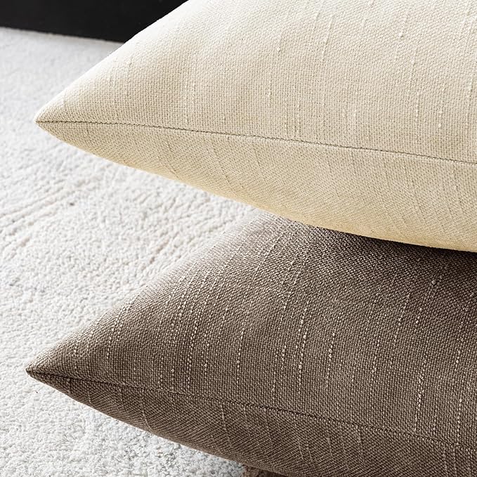 MIULEE 24x24 Inch Euro Chenille Throw Pillow Covers Set of 2 Soft Accent Taupe Grey Neutral Farmhouse Textured Cushion Covers for Bed Sofa Couch Bedroom Living Room