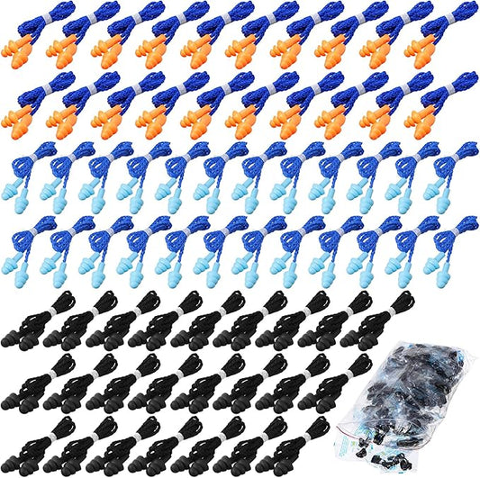 Tondiamo 210 Pairs Corded Ear Plugs Reusable Silicone Earplugs Individually Wrapped Hearing Protection Sleeping Noise Cancelling Earplugs for Work Construction Shooting Sports Noise Reduction
