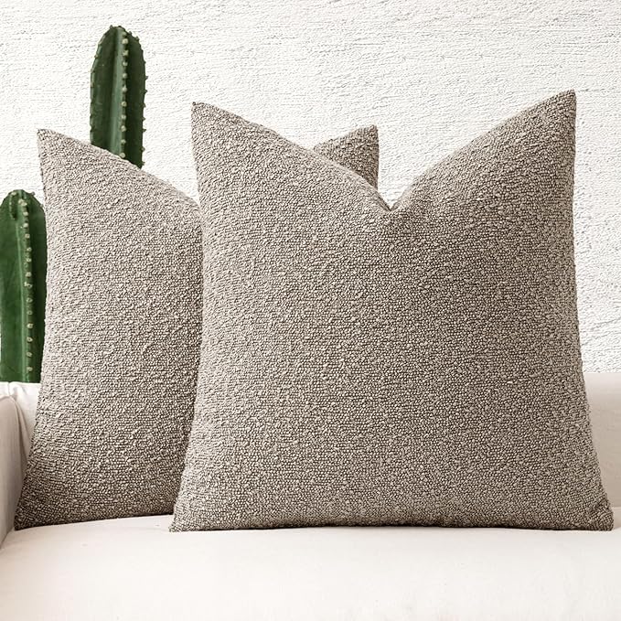 MIULEE 20x20 Inch Decorative Pillow Covers for Couch Bed Set of 2 Textured Boucle Neutral Winter Throw Pillows Light Taupe Accent Solid Cushion Pillowcases Sofa Livingroom Home Decor