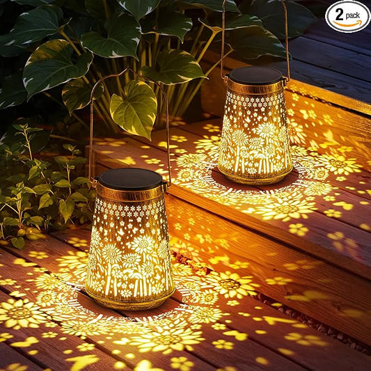 4 Pack Solar Lanterns Outdoor Waterproof Birthday Gifts for Women Mom Grandma, Hollowed-Out Metal Sunflower Hanging Solar Lantern Lights Outdoor Decor, 2 Modes Lights Decor for Yard, Patio