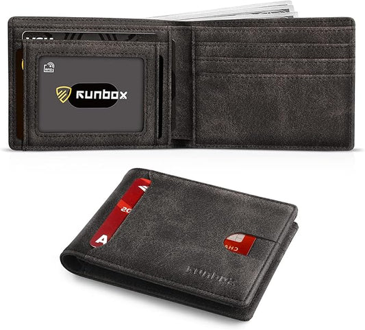 RUNBOX Wallet for Men Slim 11 Credit Card Holder Slots Leather RFID Blocking Small Thin Men's Wallet Bifold Minimalist Front Pocket Large Capacity Gift Box