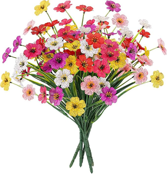 MACTING Spring Artificial Flowers for Outdoors 6 Bundles Fake Flowers UV Resistant Faux Plastic Plants No Fade for Planters Window Box Patio Porch Garden Yard Indoor Outside Decorations(Mix Color-1)