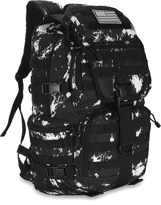 HongXingHai 50L Military Tactical Backpack 3 Day Assault Pack Molle Daypack Hiking Backpack for Men and Women (Black-White Lightning)