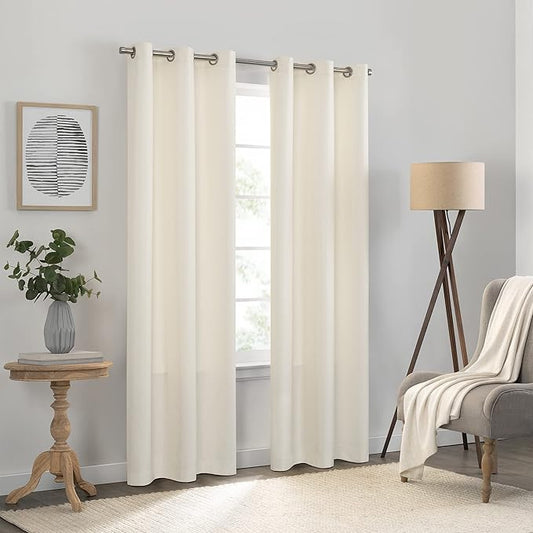 Eclipse Kendall Solid Textured Blackout Thermal Insulated Lining Grommet Window Curtain for Bedroom (1 Panel), 42 in x 54 in, Ivory