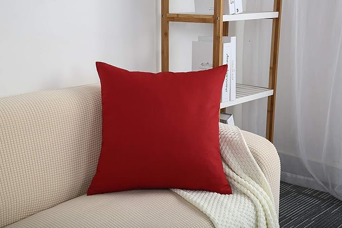 TangDepot Cotton Solid Throw Pillow Cover, 14 INCH x 14 INCH, Deep Red
