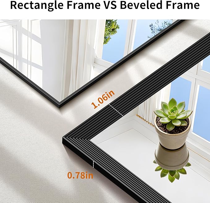 Black Bathroom Mirror 20 x 40 Inch Rectangle Wave Beveled Frame for Wall Bathroom Vanity Mirror for Over Sink, Tempered Glass,for Entryway Hangs, Bathroom Living Room Horizontal or Vertical