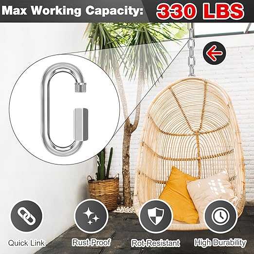 M4-30 Pack 1.61“ Quick Links Chain Connectors, 5/32″ Galvanized Chain Locking Hooks, 330LBS Heavy Duty Thread Quick Link Clips, Twist Oval Keychain D Shape for Swing, Backpack, Key Ring
