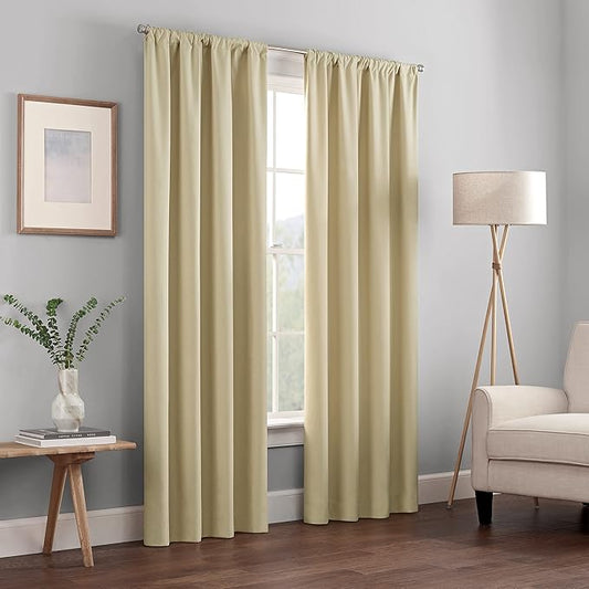 ECLIPSE Kendall Modern Blackout Thermal Rod Pocket Window Curtain for Bedroom or Living Room (1 Panel), 42 in x 84 in, Cafe
