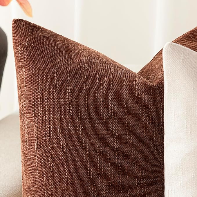 Foindtower Pack of 2 Textured Chenille Throw Decorative Pillow Covers Square Accent Solid Cushion Cover Neutral Farmhouse Lumbar Pillow Case for Couch Sofa Bedroom Living Room 12x24 Inch,Red Taupe