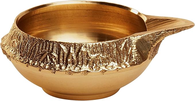 AVADOR Handmade Brass Indian Puja Oil Lamp, Golden Diya Lamp Engraved Design Diya for Diwali Pooja 2.5 Inch (20)