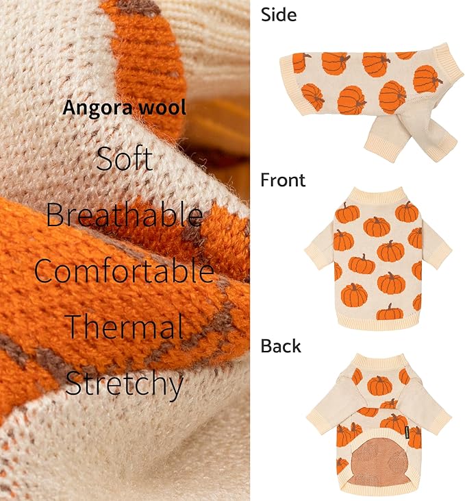 Fitwarm Pumpkin Dog Sweater, Thanksgiving Outfit for Small Dogs Boy Girl, Pet Outfit, Orange, Beige, Small