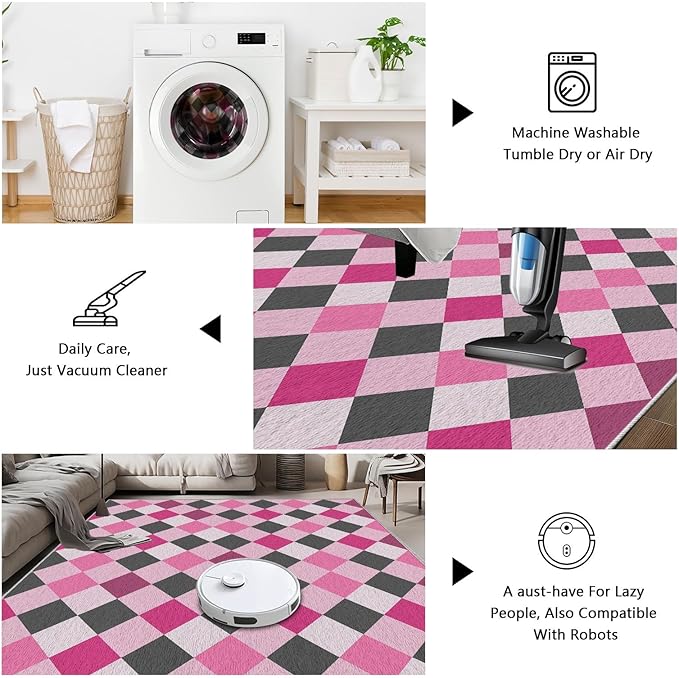 Diamond Checkered Rug 4x5, Soft Ultra Soft Faux Wool Abstract Geometric Rugs, Indoor Floor Mats Carpet, Non Slip&Non-Shedding Low Pile Washable Rugs, Modern Red Rug for Bedroom