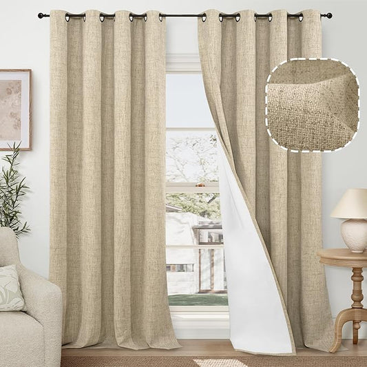 Lajode Linen Blackout Curtains for Living Room Narrow Window, Thermal Insulated Complete Light Blocking Soundproof Small Curtains for Bedroom, Each 38 Inch Wide 80 Inch Length 2 Panels, Burlap