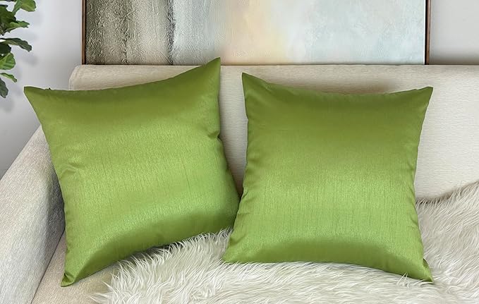 Aiking Home 18x18 Inches Faux Silk Square Throw Pillow Cover, Zipper Closure, Green (Set of 2)