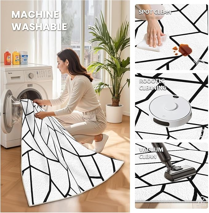 White and Black Rug - Black and White Rug, Geometric Area Rugs 6x8, Modern Abstract Rugs for Living Room Bedroom, Irregular Polygon Carpet Washable Non Slip Home Decor