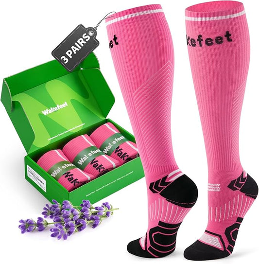 Wakefeet Compression Socks for Women Men 3 Pairs, Compression Stockings, Fragrance Flight Socks for Travelling Sitting