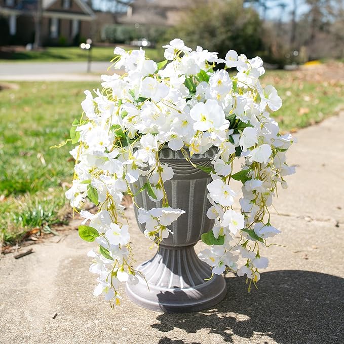 Fake Hibiscus Artificial Hanging Flowers Plants for Outdoors Spring Decoration, 2pcs Silk Hibiscus Vines Realistic UV Resistant White Faux Flowers for Outside Planter Porch Patio Yard Wedding Party