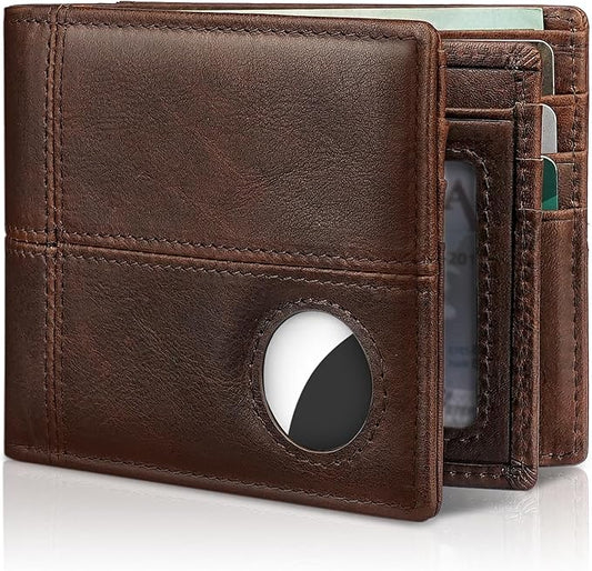 Mens Wallet With AirTag Holder, Bifold Leather RFID Blocking 1-2 ID Windows 12-13 Card Holders, Gift Box and Screen Protector Included, AirTag Not Included