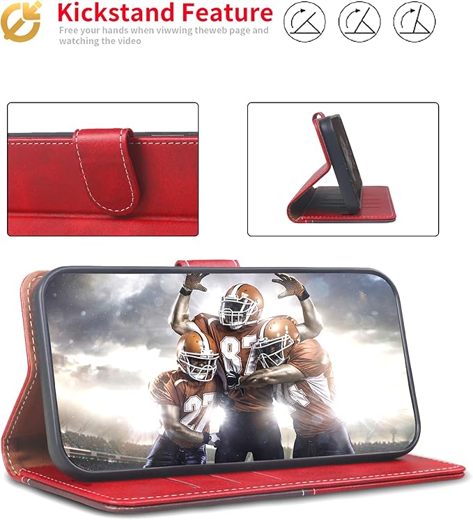 CIVICASE for iPhone 16 Pro Wallet Case,PU Leather Flip Case RFID Blocking Credit Card Holder Folio Magnetic Stand TPU Shockproof Cover Compatible with iPhone 16 Pro, Red Brown