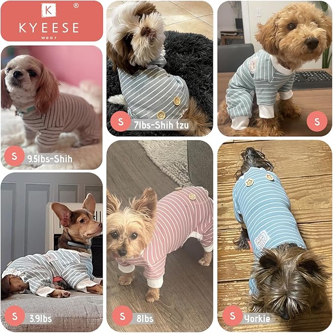 KYEESE Dog Pajamas Soft 4 Legs Doggie Jammies Striped Dog PJS Pet Jumpsuit Lightweight Puppy PJS Clothes Breathable Pajamas Stretchable Outfit Cozy Onesie Sleepwear for Summer,Purple Striped, Small