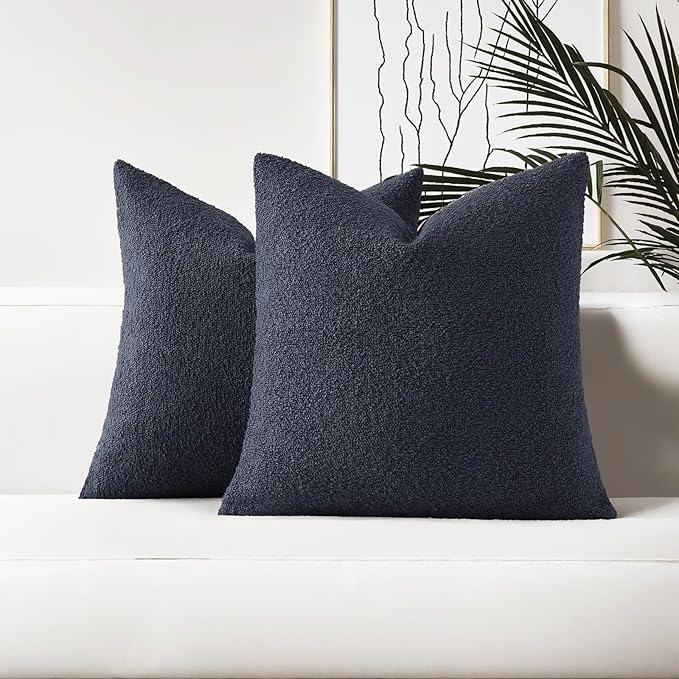 HAUSSY Set of 2 26x26 Decorative Throw Pillow Covers, Soft Cozy Euro Pillow Shams Textured Boucle, Home Decor for Couch Bed Living Room, Navy Blue